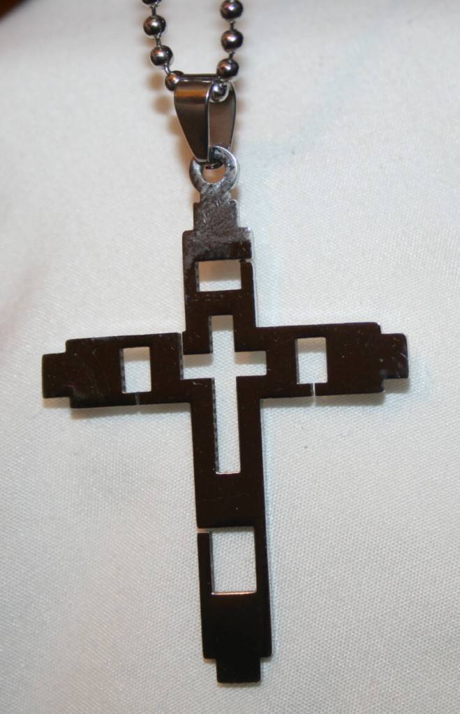 Shiny Mid-Sized Stainless Steel Open Sectioned Cross Pendant Necklace