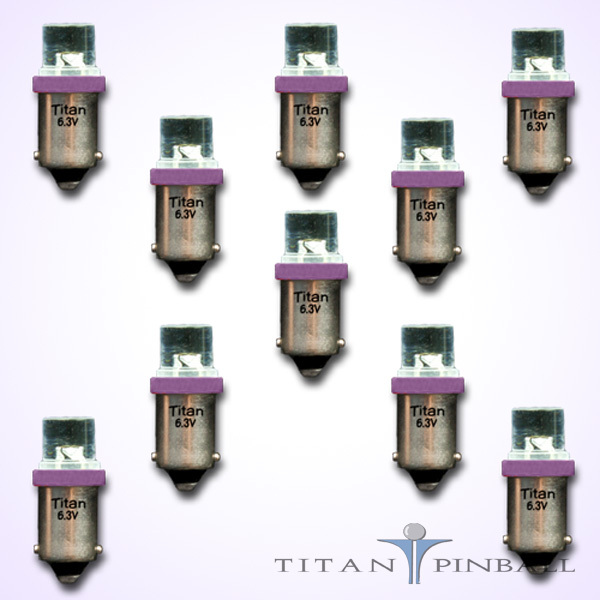 (10 Pack) – 6.3 Volt LED Bulb Flat Top 44/47 Base (BA9S) Pinball – PURPLE