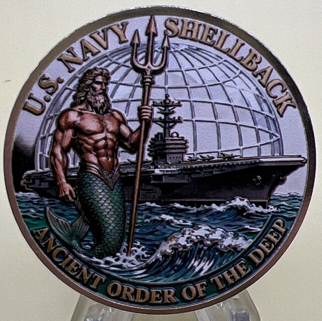 * US Navy Challenge Coin, Certified Shellback Navigated The Globe Crossing Line