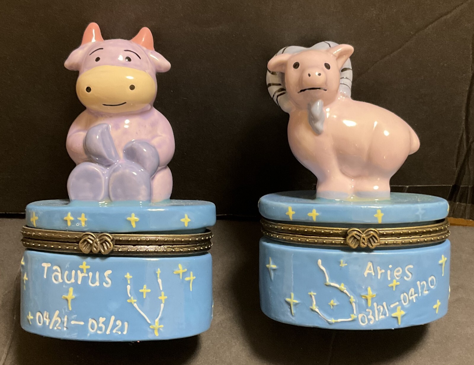Zodiac Hinged Trinket Treasure Boxes – tiny animal inside – NEW – Open Box items
