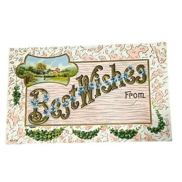 Postcard Best Wishes Pink Floral Embossed Divided Back Card B835