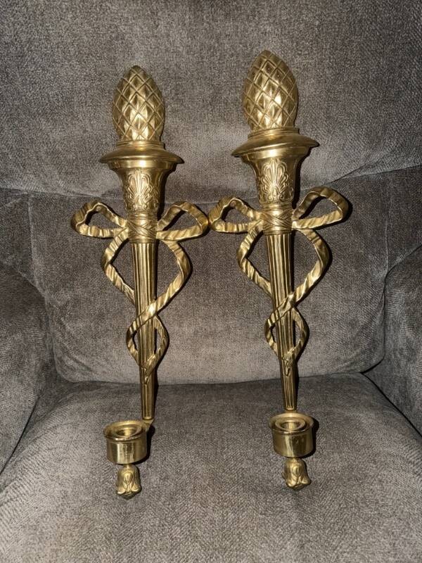 Pair of Lacquered Brass Wall Sconces By Decorative Crafts, Inc.-Very Good Used