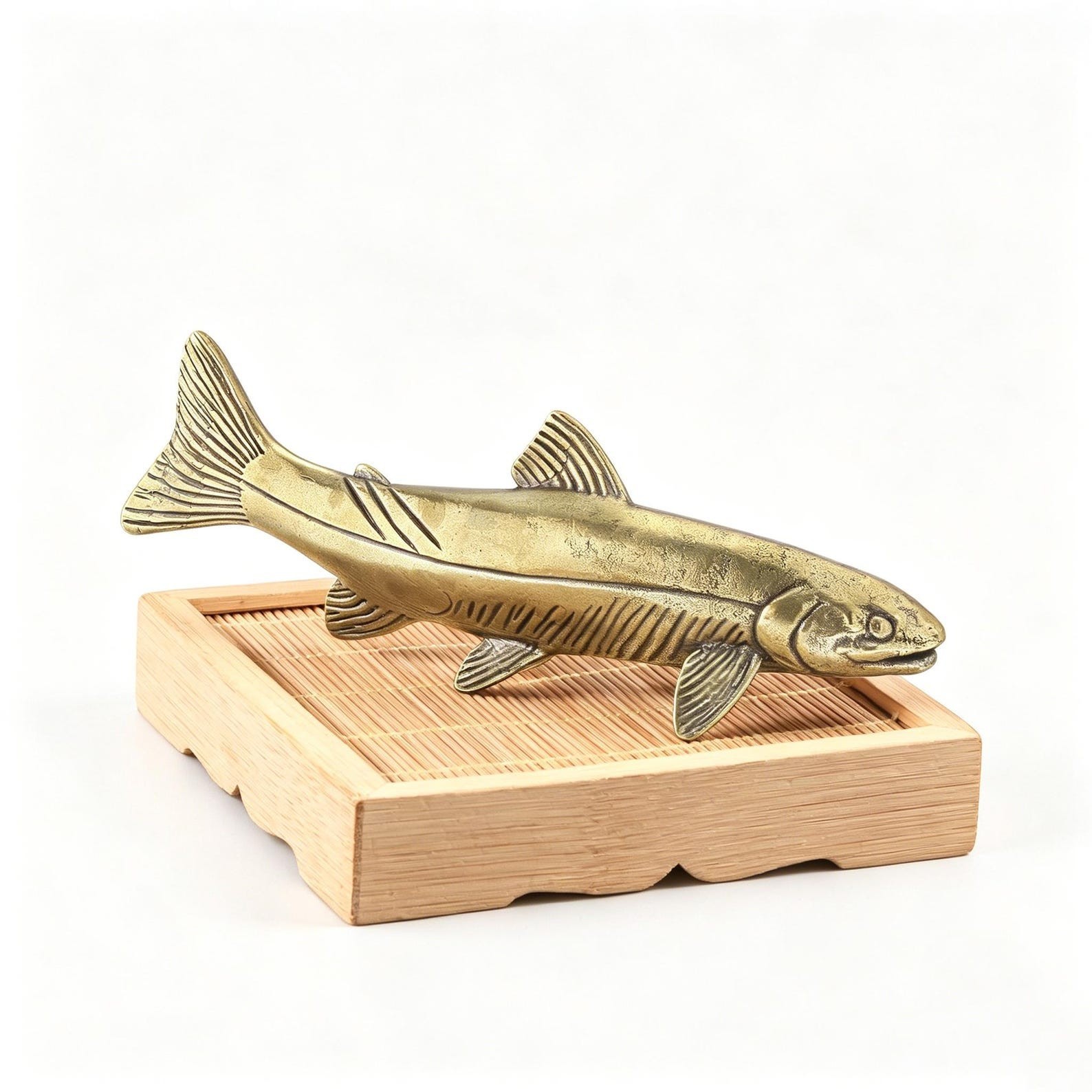 Vintage Solid Brass Pacific Salmon Statue Figurine Collectible