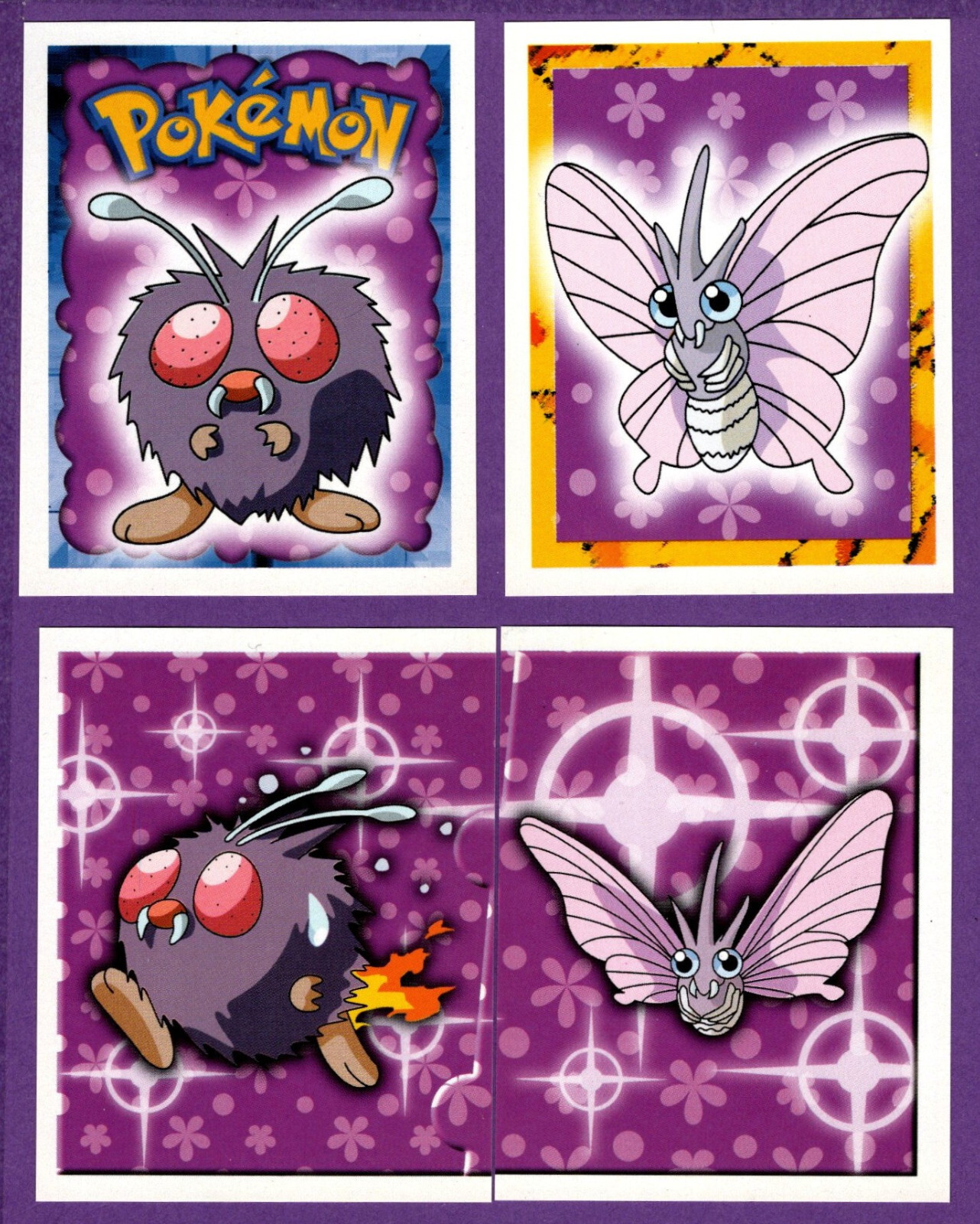1999 Merlin Pokemon Stickers Ser 1 Venonat & Venomoth #48, 49, 160, 161 A