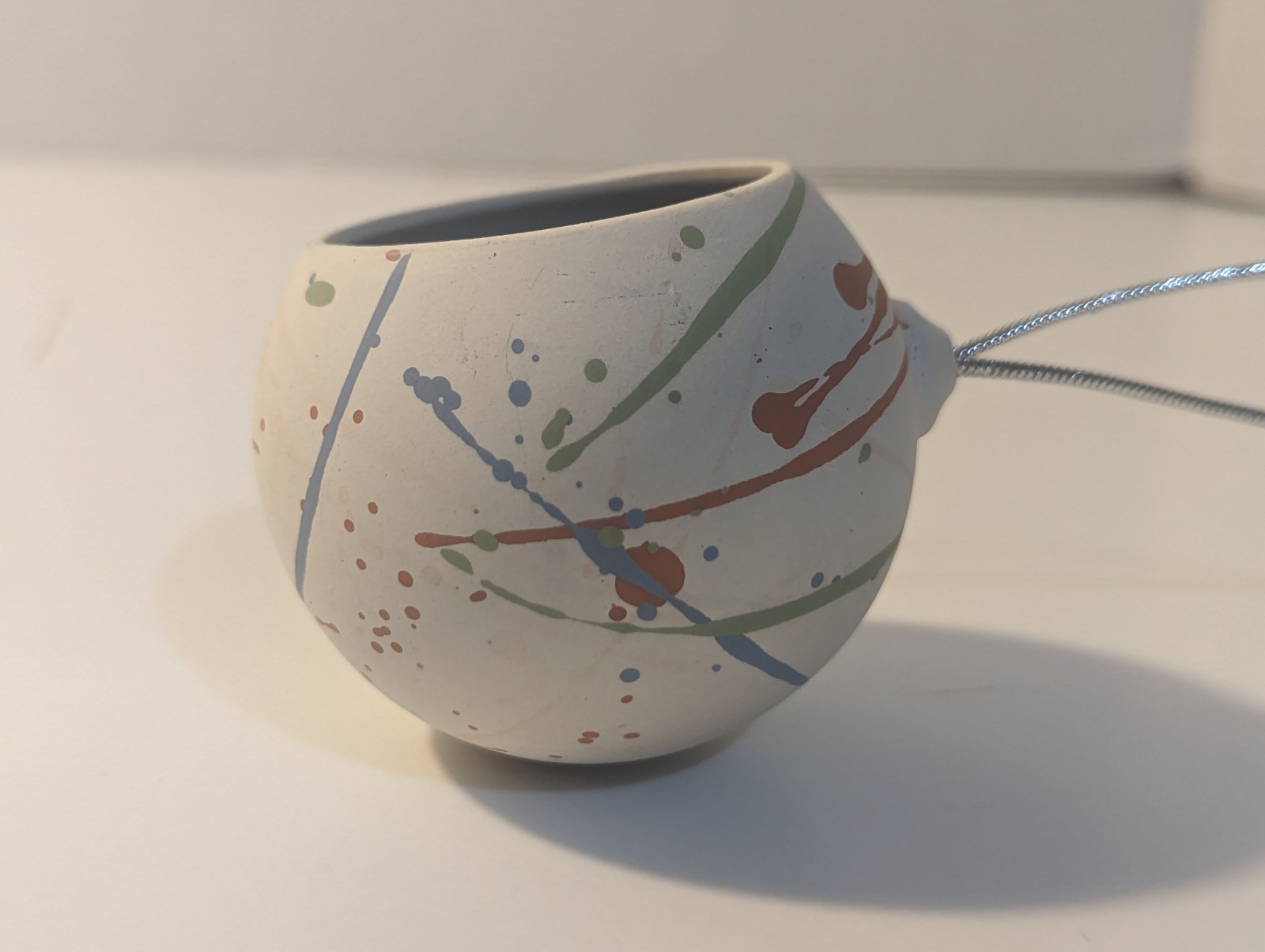 Hand Painted, Matte Ceramic Hanging Christmas Ornament.