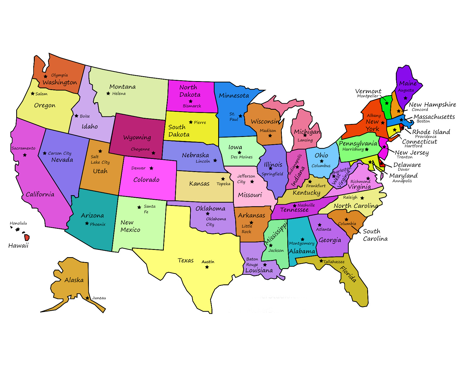 Map of The United States with Capitals 8×10 Photo