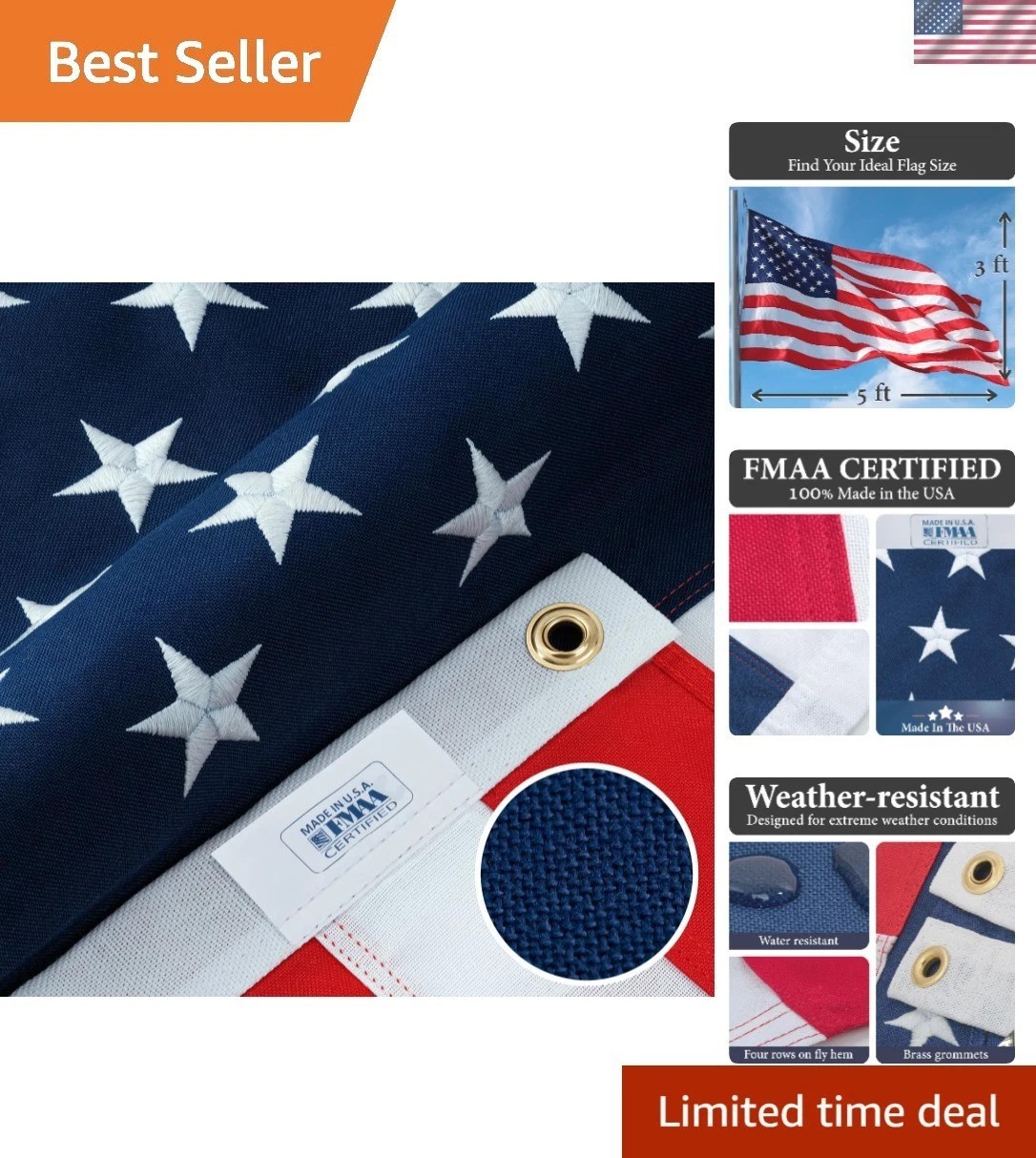 3×5 Heavy Duty American Flag – FMAA Certified for Extreme Weather Conditions