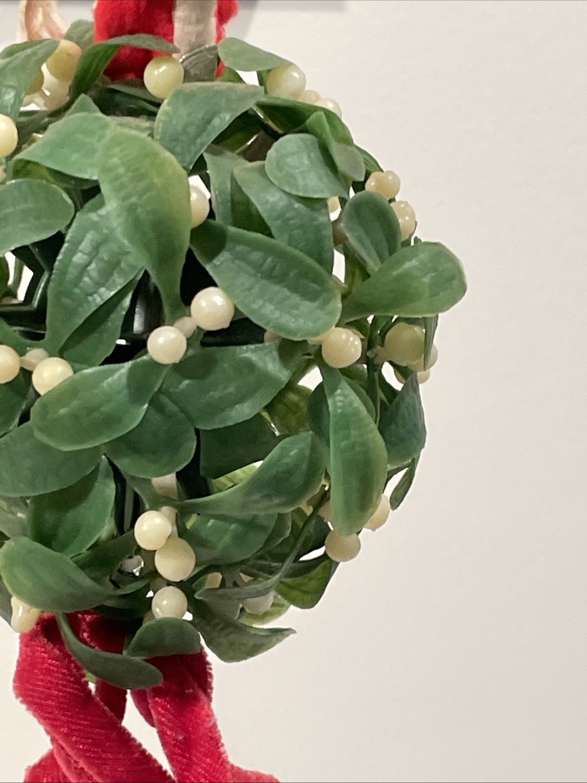 VINTAGE NAPCO HANGING PLASTIC MISTLETOE BALL with FELT PIXIE ELF ON TOP