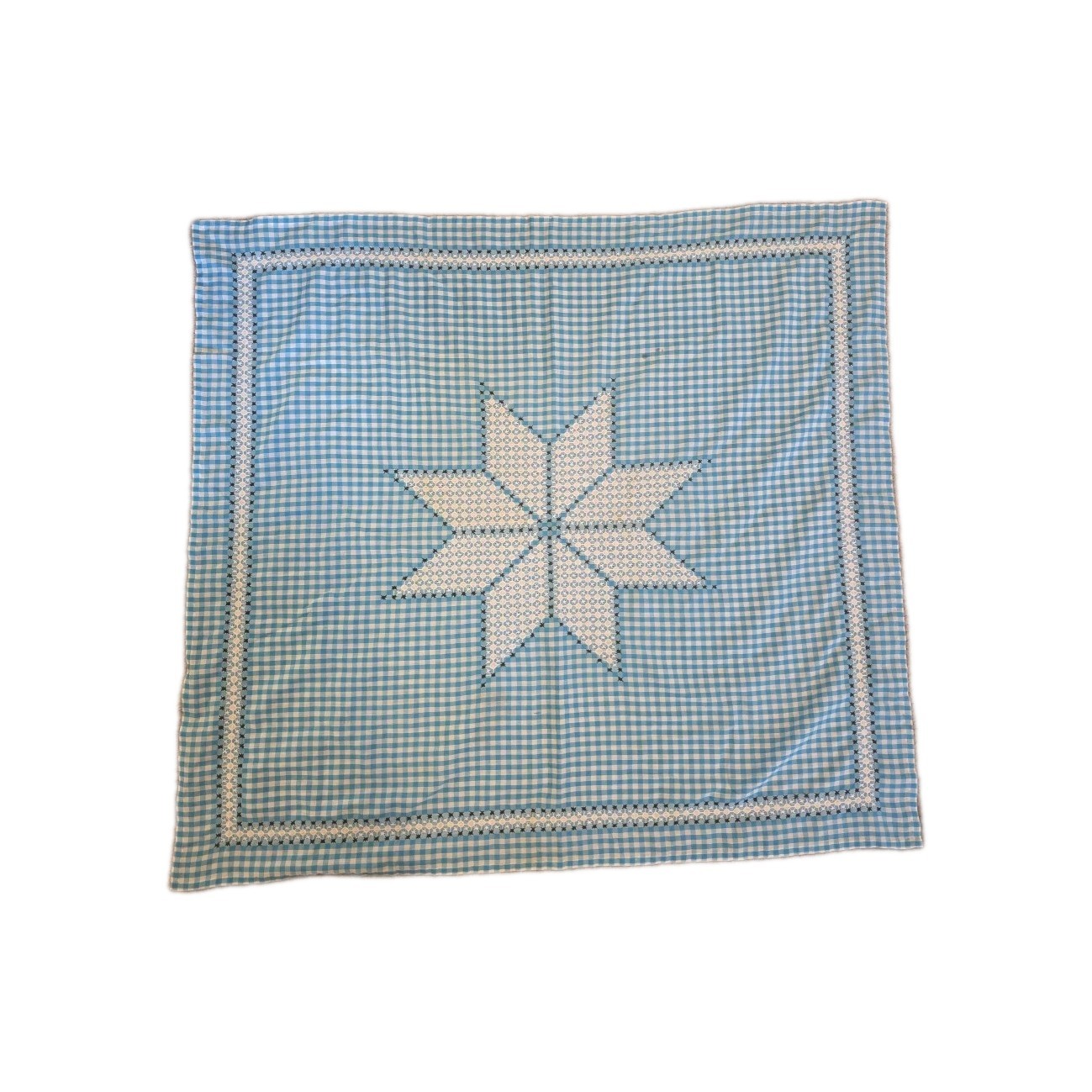 Hand Made Blue Embroidered Star Cotton Tablecloth Square READ