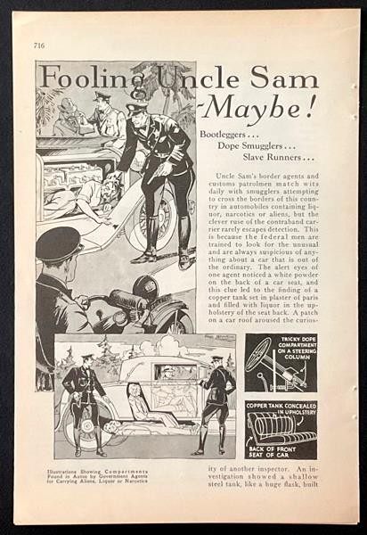 Border Patrol 1932 article “Fooling Uncle Sam~Maybe!” Bootleggers~Dope Smugglers