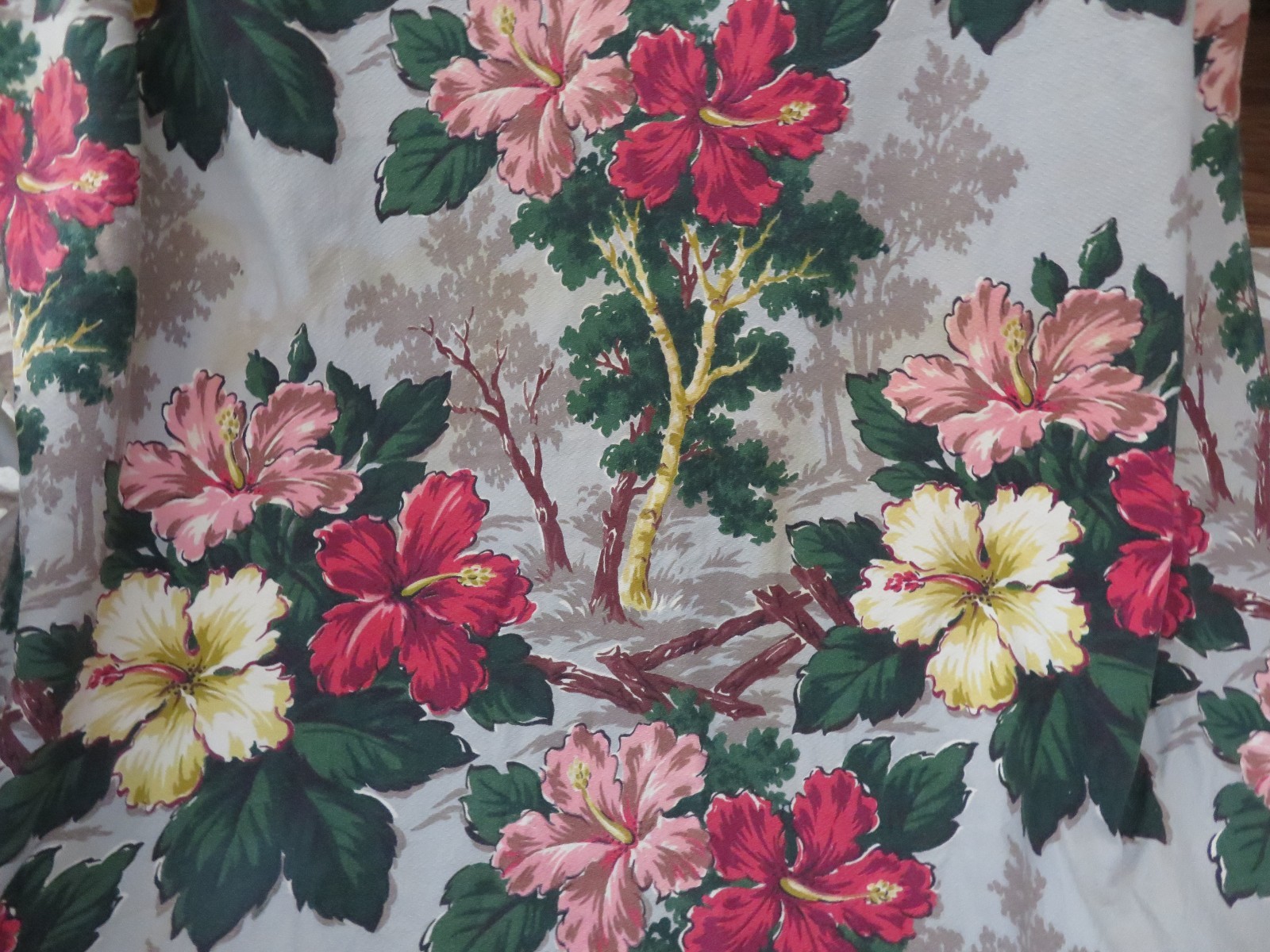 AMAZING Vintage Florida Beach Hotel Chic Barkcloth Drapes 1940’s Florals on Grey