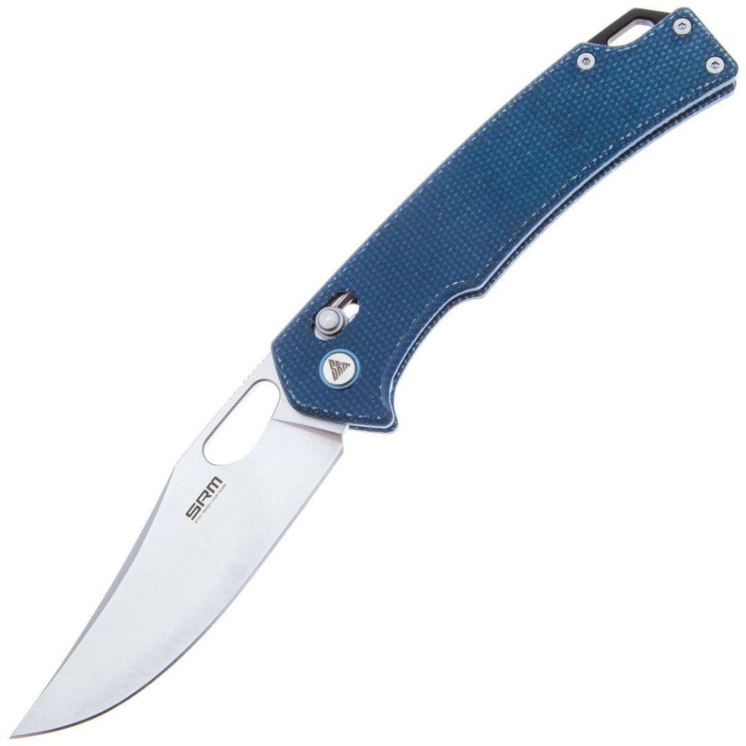 SRM Knives 9203 ME Ambi Lock Blue Micarta Folding 10Cr15CoMoV Knife