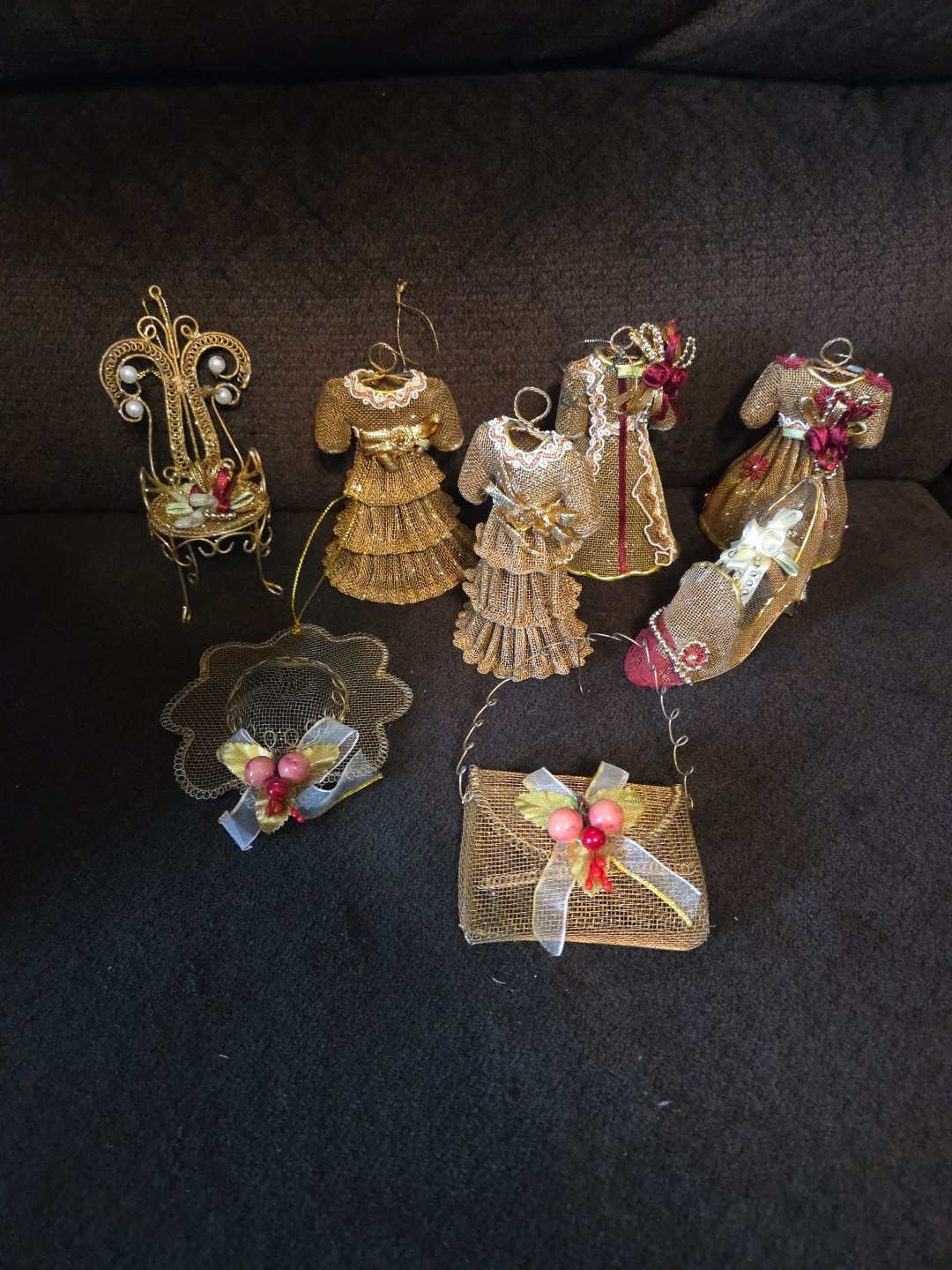 Vintage Kurt Adler Dress Shoe Hat Purse Chair Victorian Ornaments Mesh Set 8