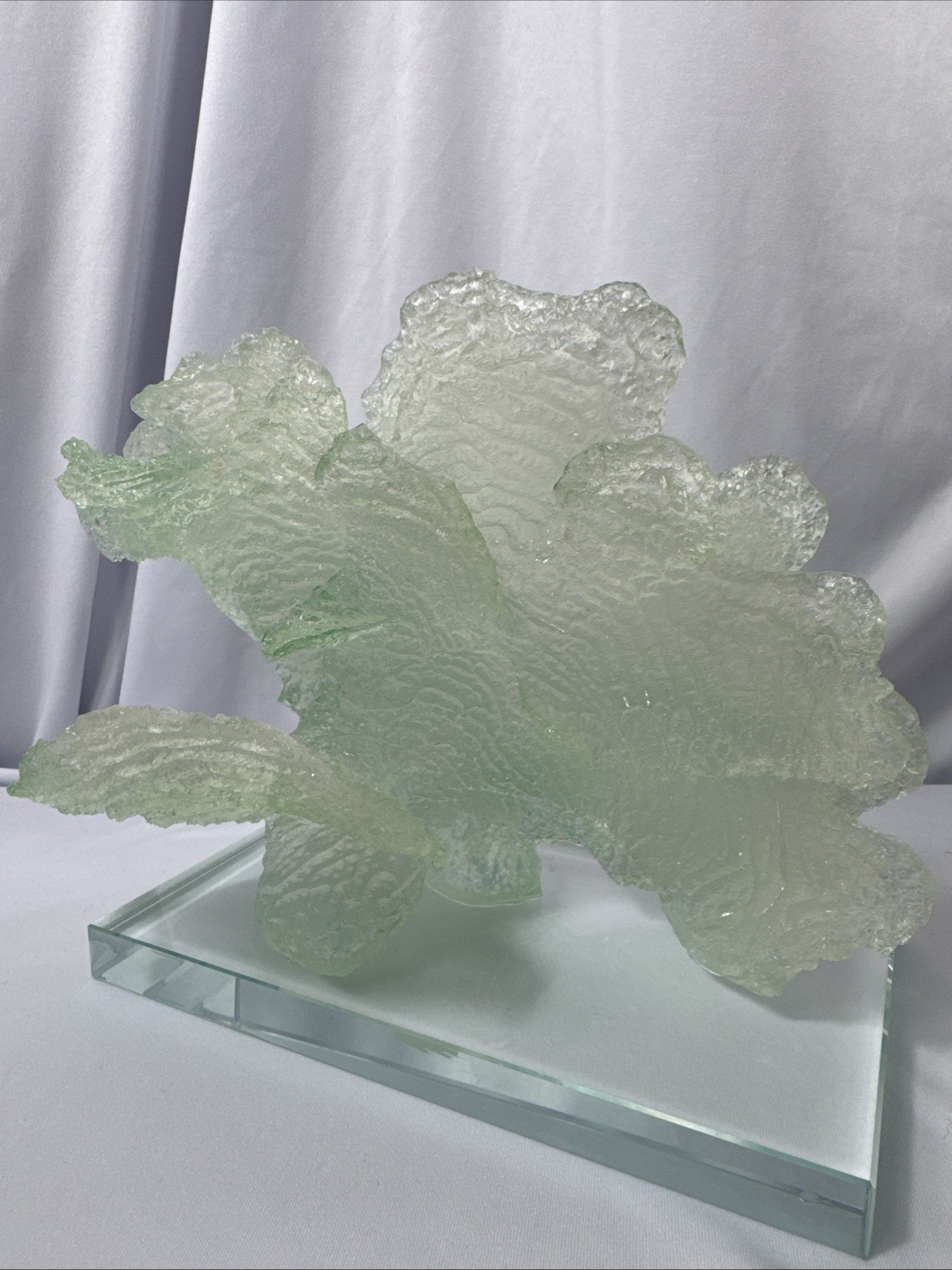 Mid Century Modern Frosted Lucite Coral Sculpture On Glass Base