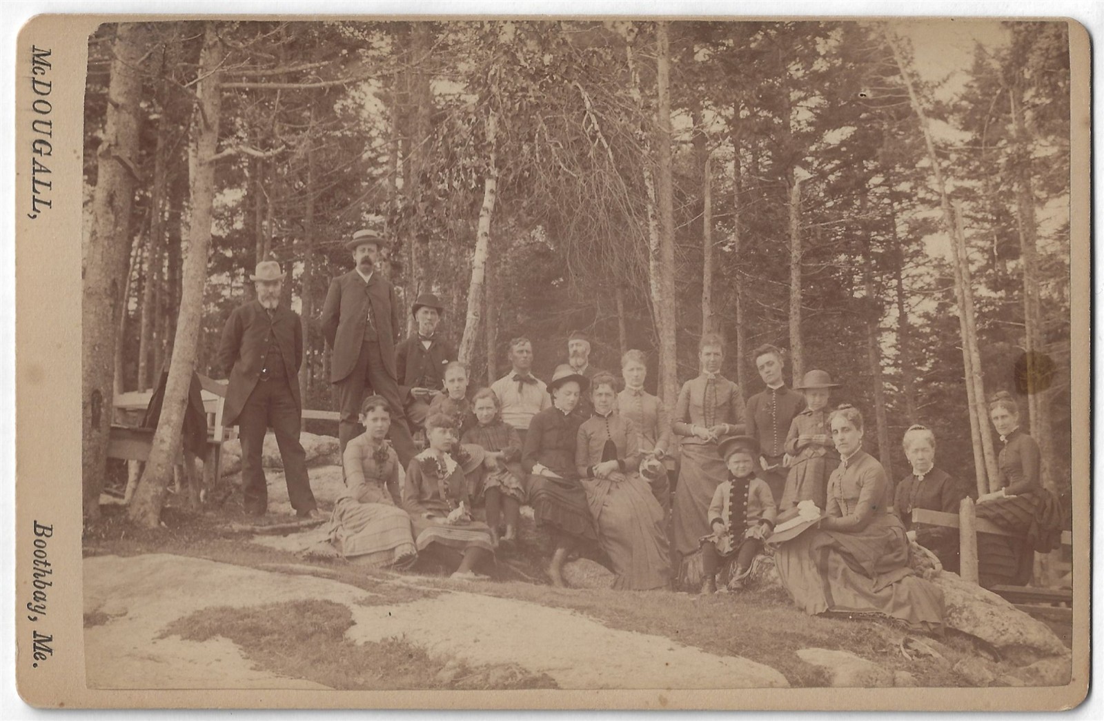 Boothbay ME Women Men Children in Woods Antique Card Photo by McDougall Maine