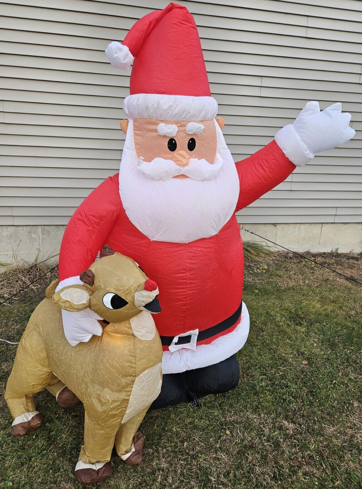 2004 Gemmy Rudolph The Red Nose Reindeer w/ Santa 7Ft Tall Recoated for Parts