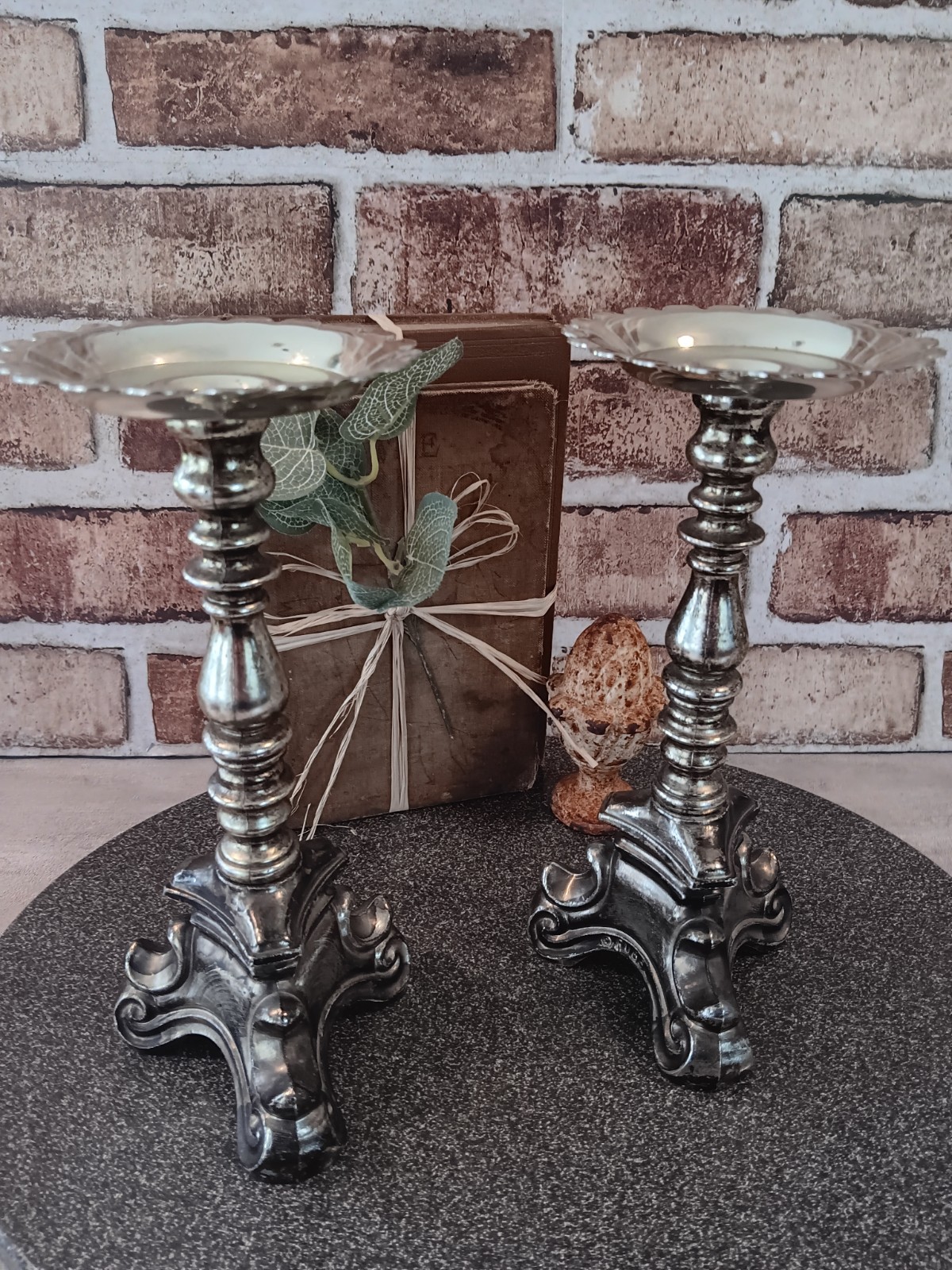 Vintage Set of 2 Rubel Baroque Gold Metal Candle Holders 9 Inches Tall