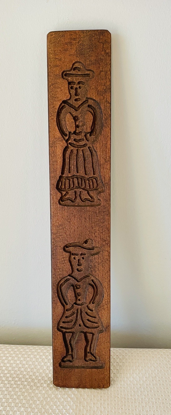 Dutch Springle Cookie Biscuit Mold Form Wood Carved Vintage 15 1/4″ x 2 1/2″