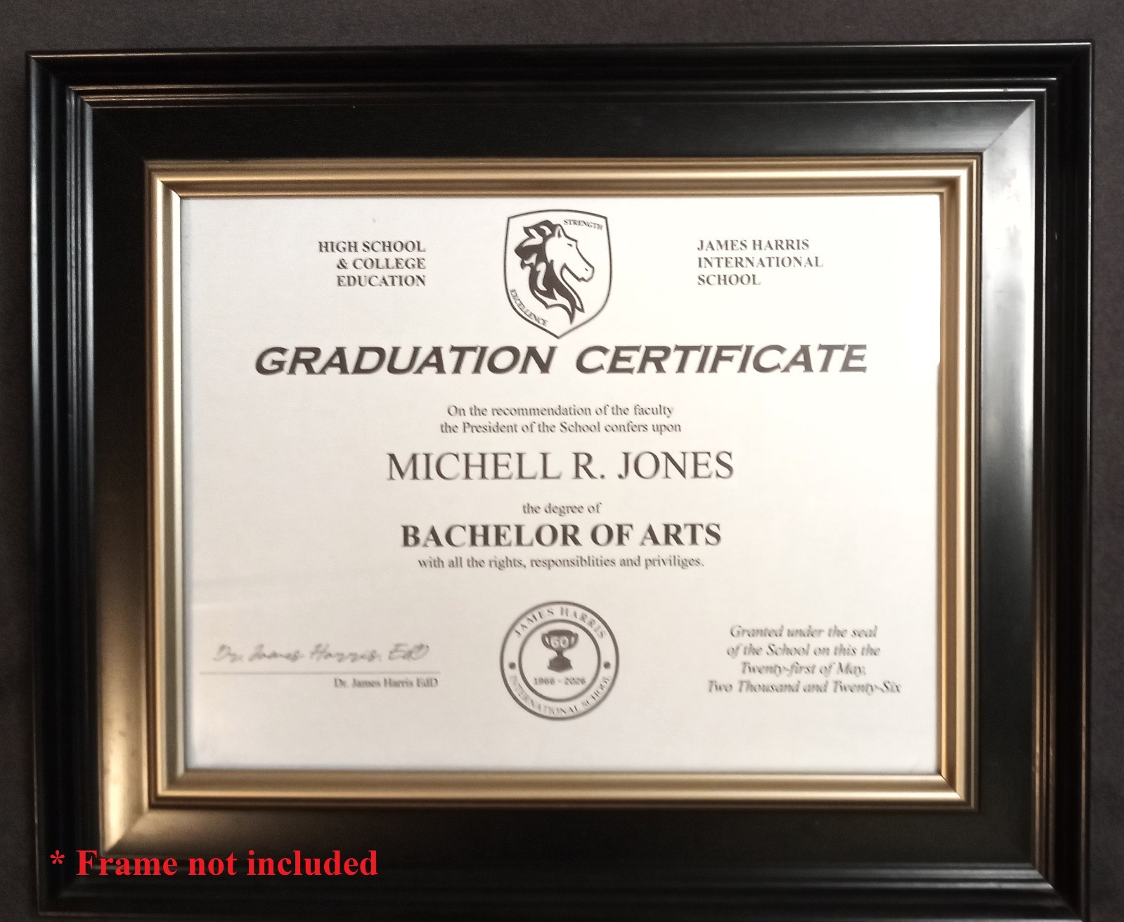 Personalized James Harris International School College Diploma – any Degree