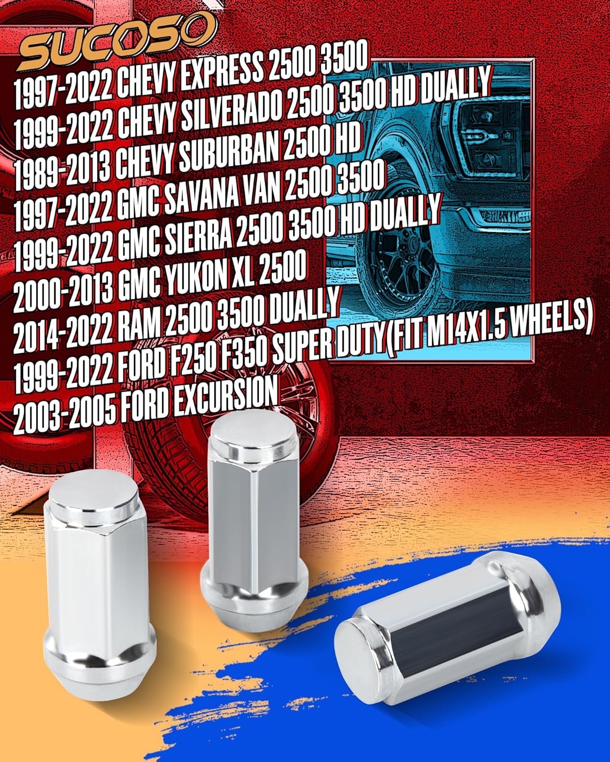 14mmx1.5 Wheel Lug Nuts, 32 pcs M14x1.5 19mm (3/4″) Hex Lug Nut with Conical/Con
