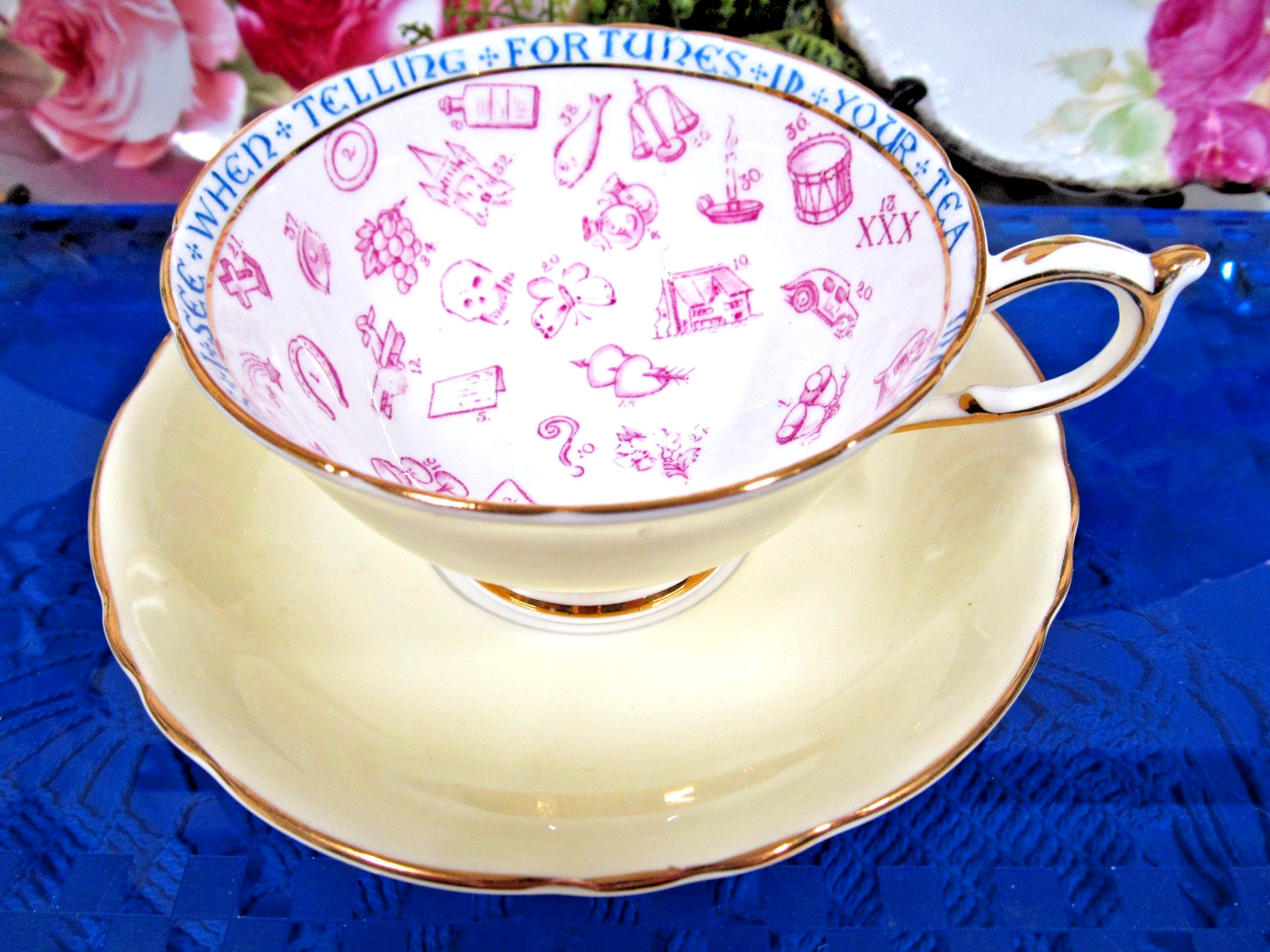 Vintage 1935 Paragon China Rare Fortune Telling Mint Green Tea Cup & Saucer