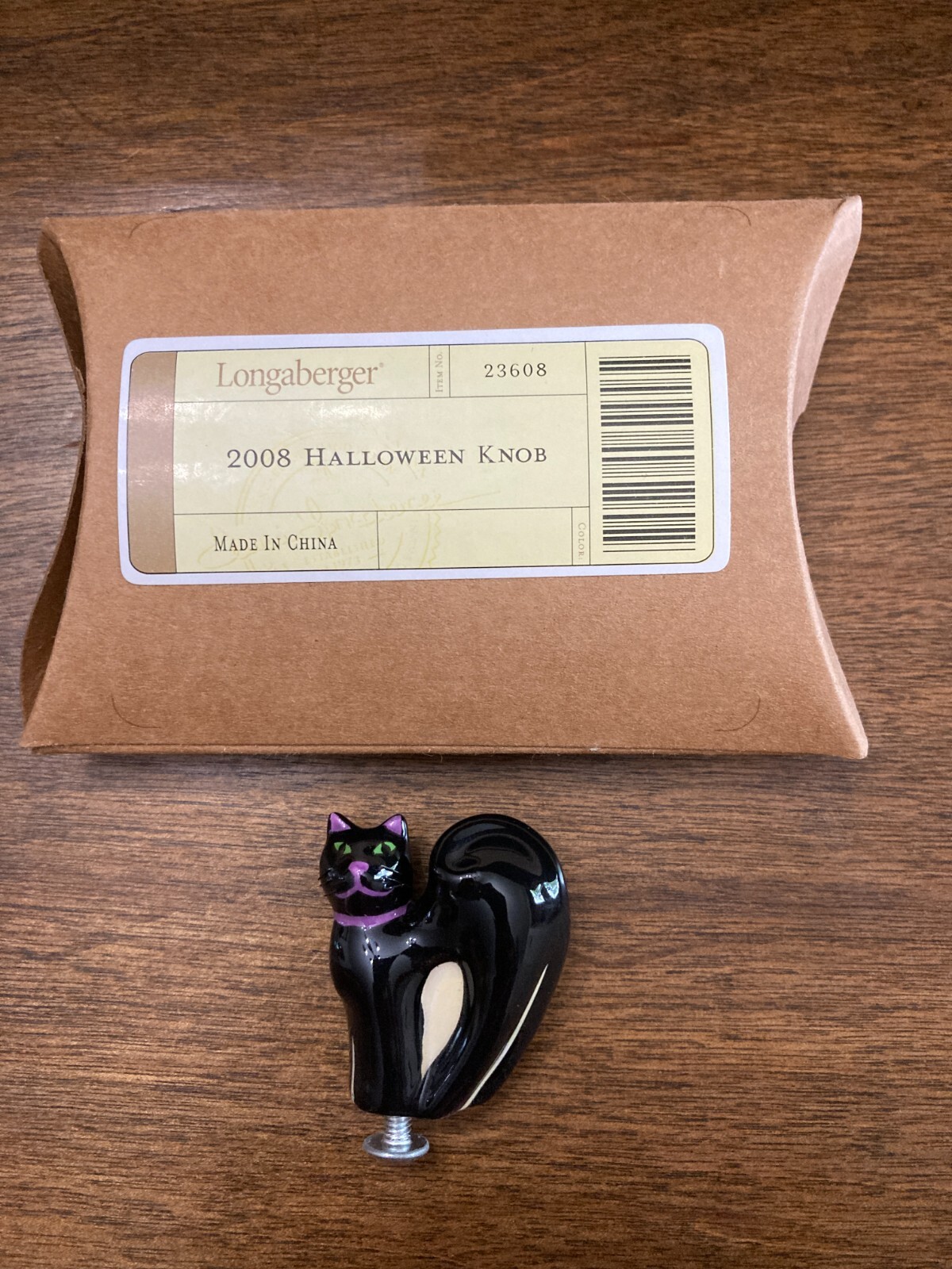 LONGABERGER 2008 HALLOWEEN BLACK CAT Basket Knob -# 23608-NEW
