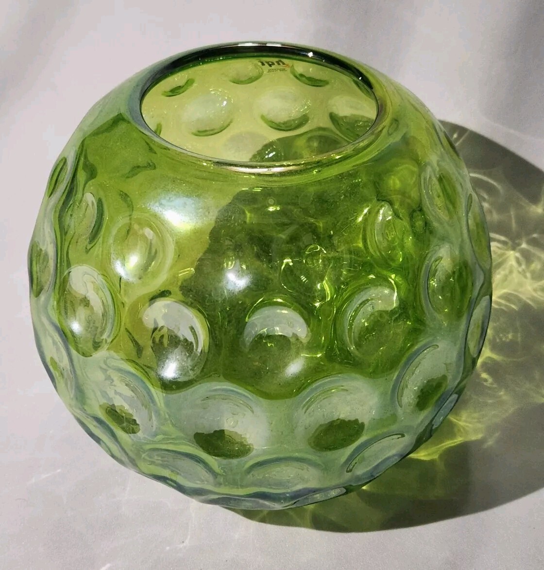 HQT Glass Thumb Print Round Globe Green Rose Bowl Vase