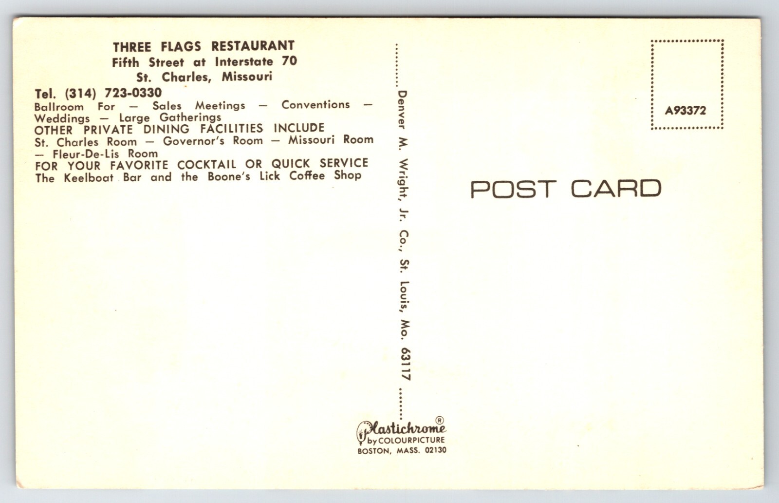 Postcard Three Flags Restaurant St Charles Missouri Multiview Interior View