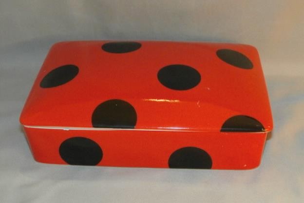 Fitz & Floyd Red & Black Polka Dots Divided Trinket Box & Matching Playing Cards