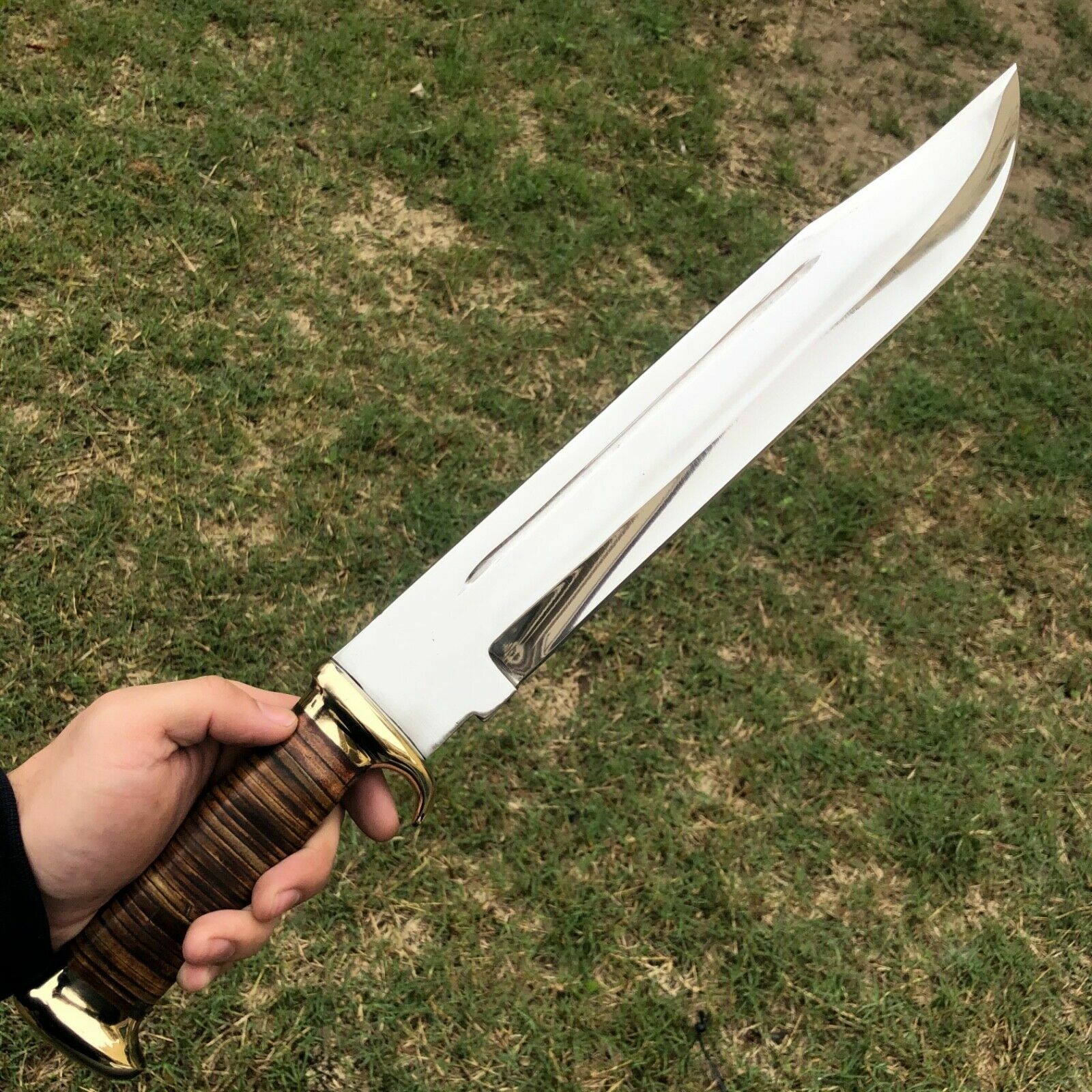 20″ CUSTOM HANDMADE D2 HIGH POLISH CROCODILE DUNDEE BOWIE KNIFE