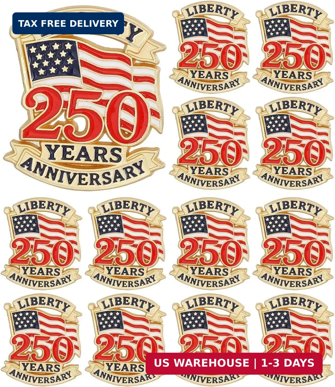 12 Pcs America 250th Anniversary Pins for Women Men USA Flag Metal Lapel Pin