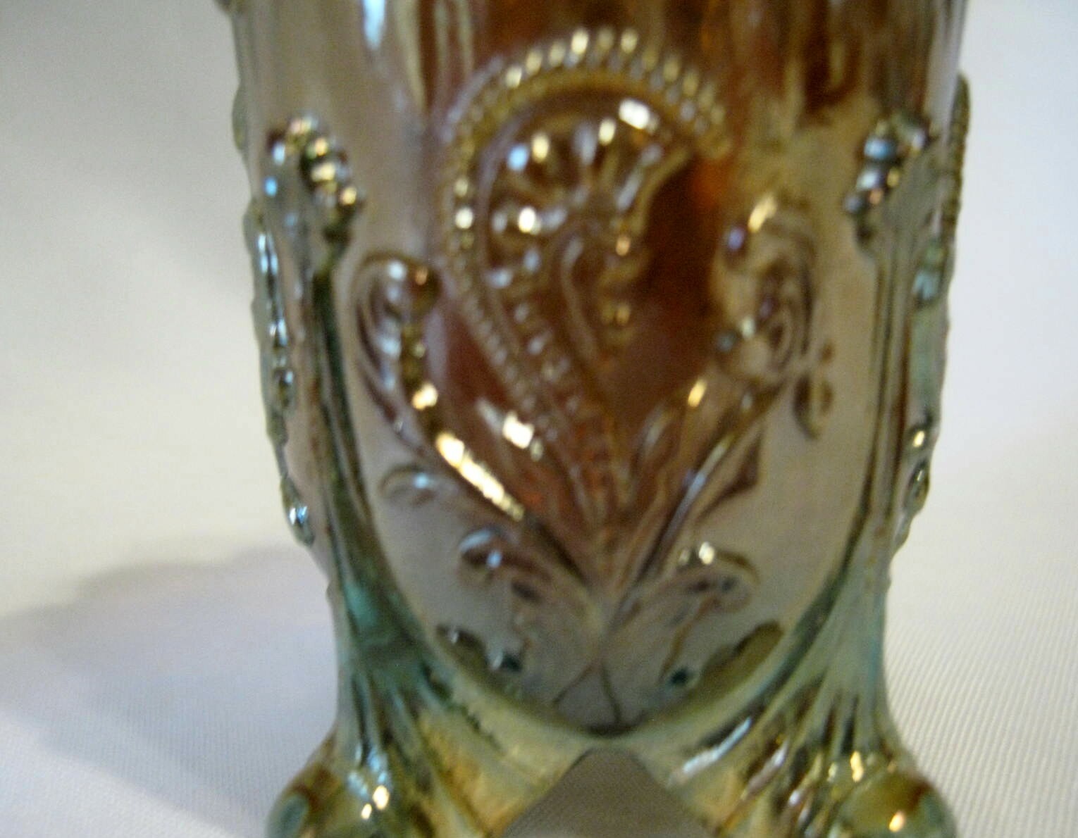 Summit Art Glass Inverted Fan & Feather Amber Carnival Toothpick Holder #552
