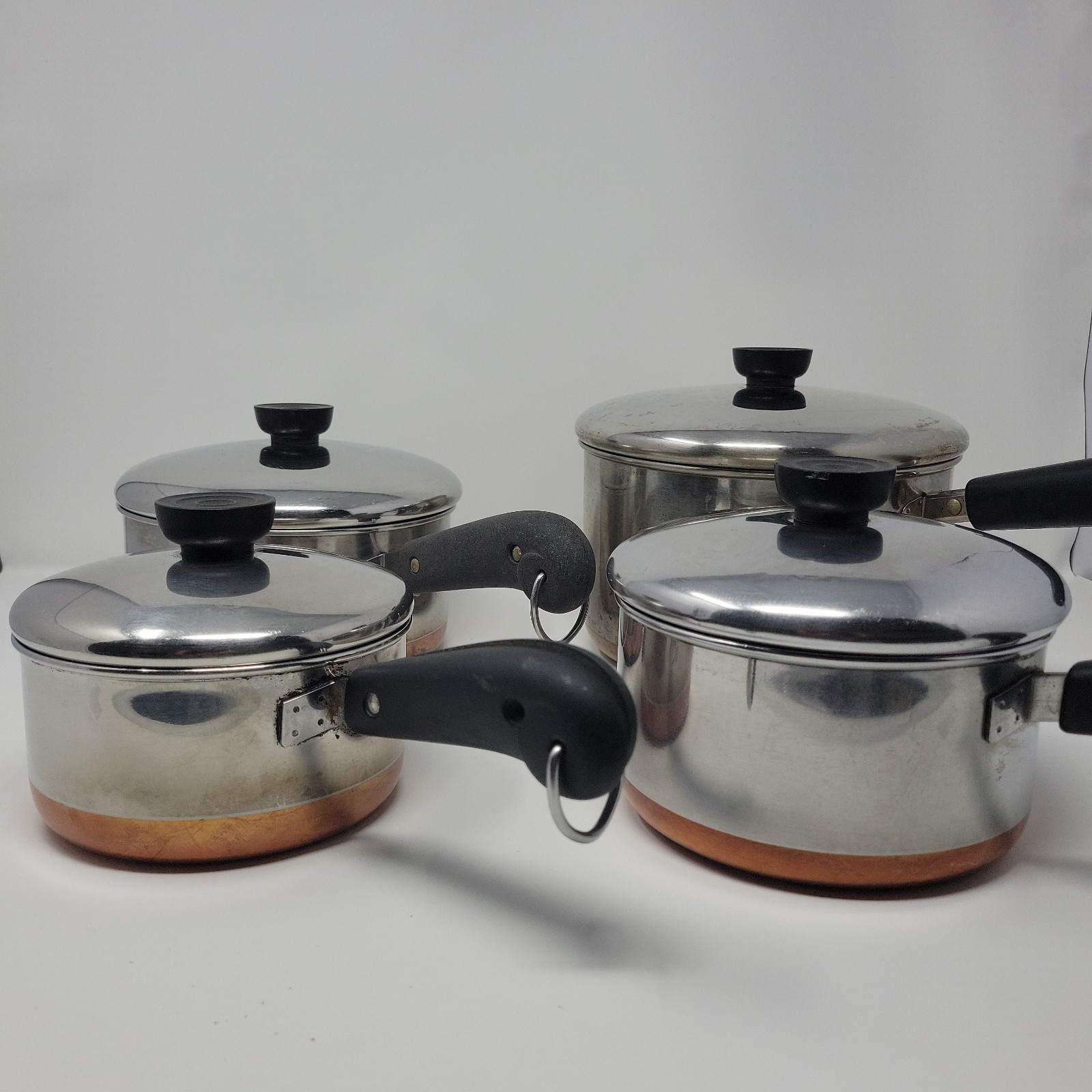 8pc Revere Ware 1801 Copper Bottom Sauce Pans W/lids 4qt, 3qt, 2qt, 1qt? Read
