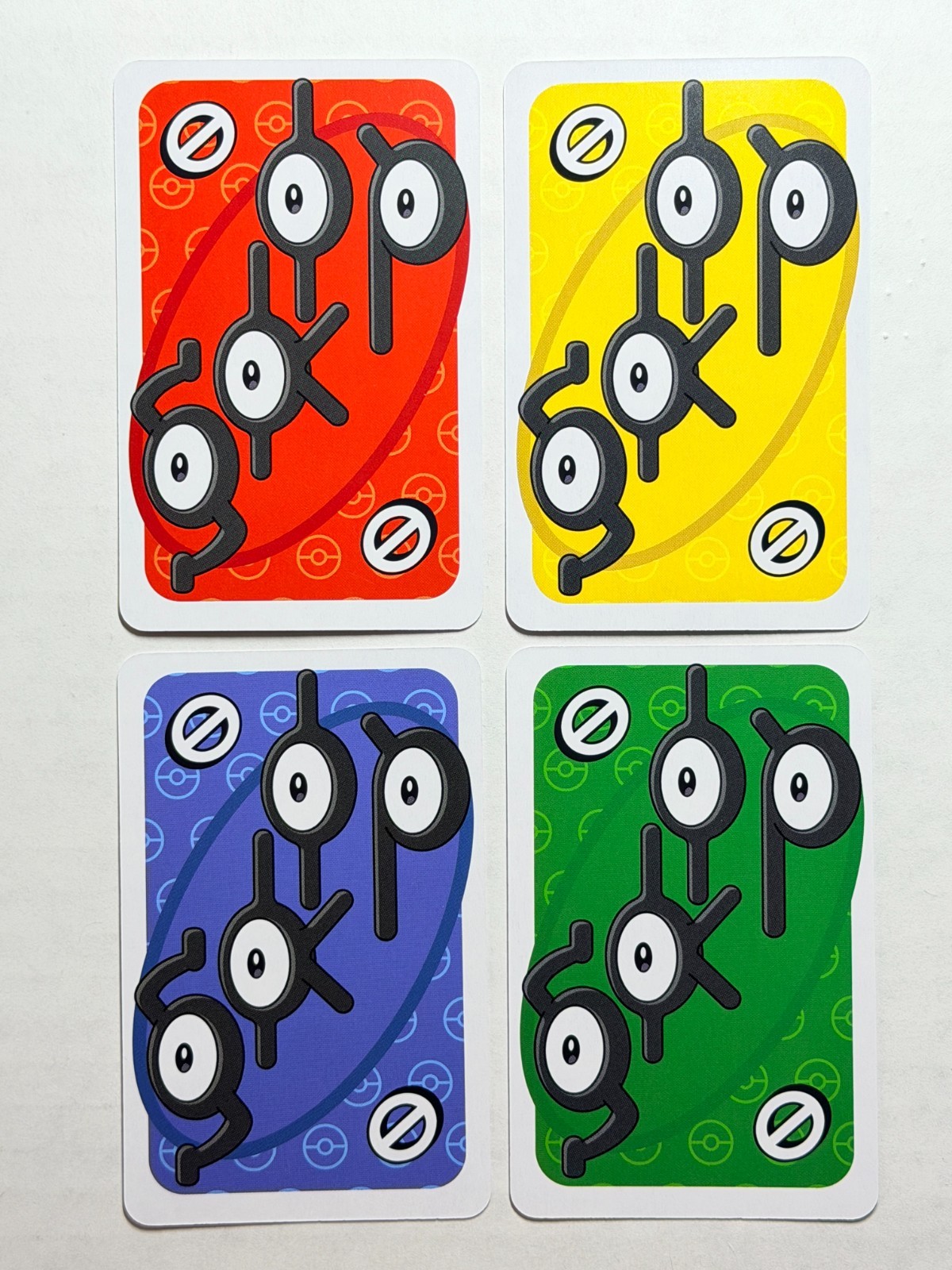 Unown 2021 Pokemon UNO Japanese Complete Rainbow Lot (4) Red Green Yellow Blue