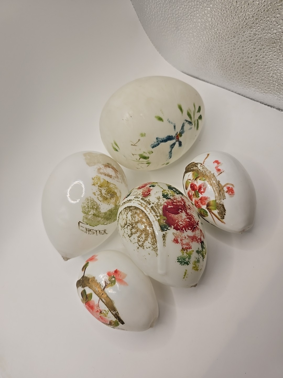 Vicrorian Hand Blown Milk Glass Eastee Eggs Lot Of 5