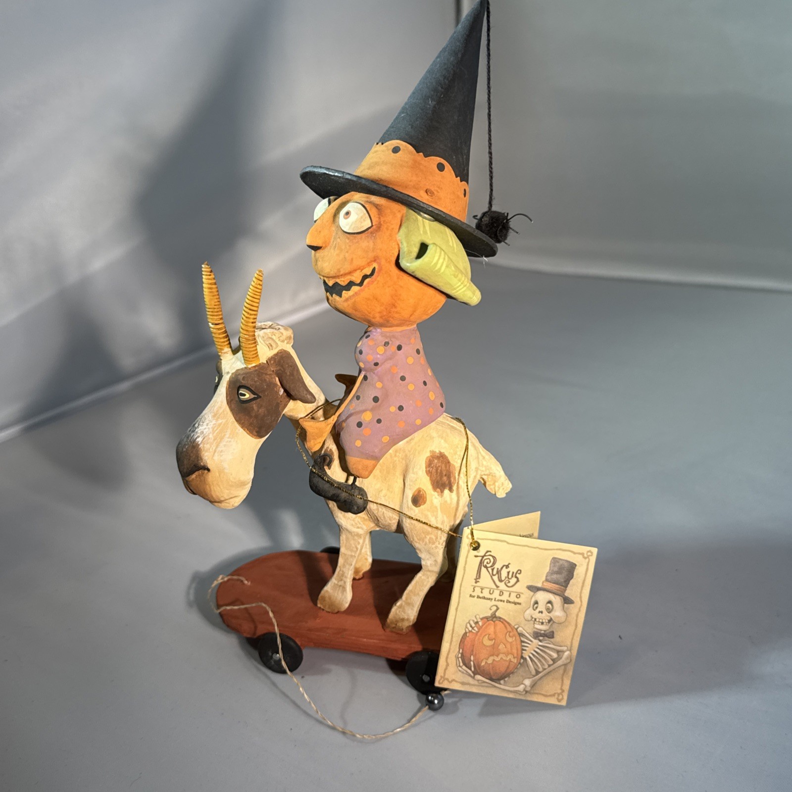 Scott Smith Rucus Studio Bethany Lowe Witch Riding Goat Pull Toy 8″ x 4″ x 2 1/2