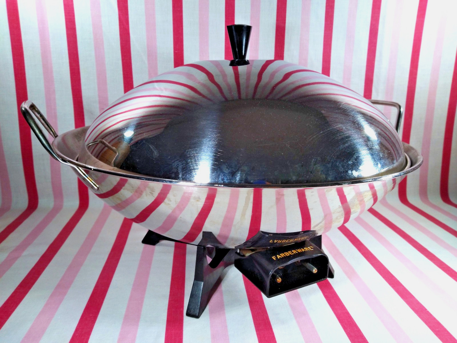 Stylish Mid Century Farberware 303 Electric 4pc Flying Saucer 16″ Stainless Wok