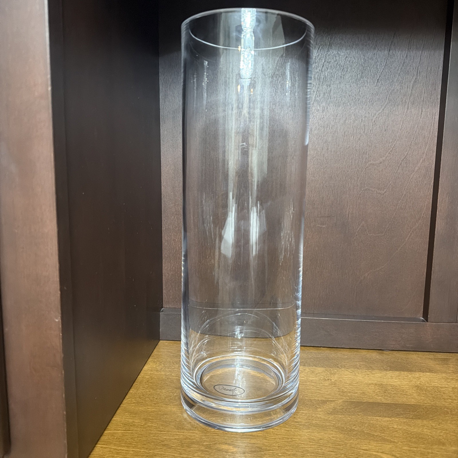 Denizli Glass Vase Cylinder Hand Blown Turkey Crystal 15” Tall Heavy