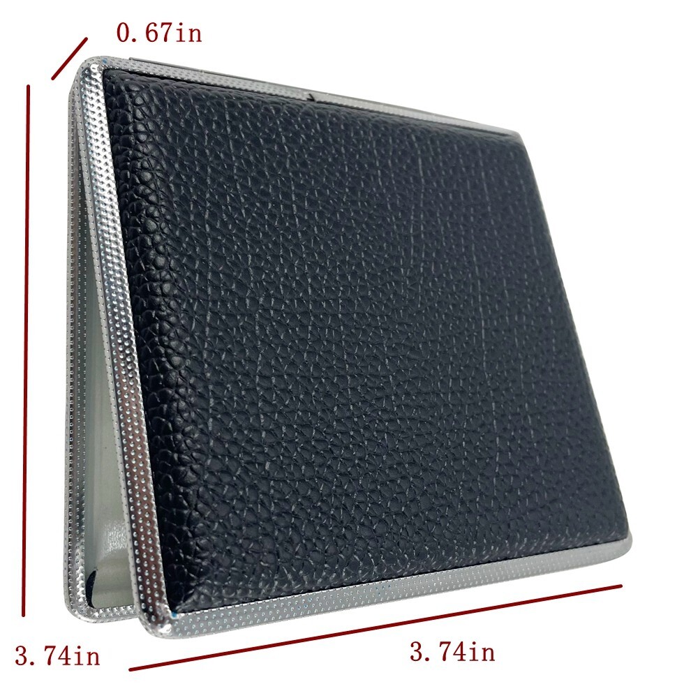 PU Leather Cigarette Case Men Black Portable Double Sided Clip 20 Cigarette