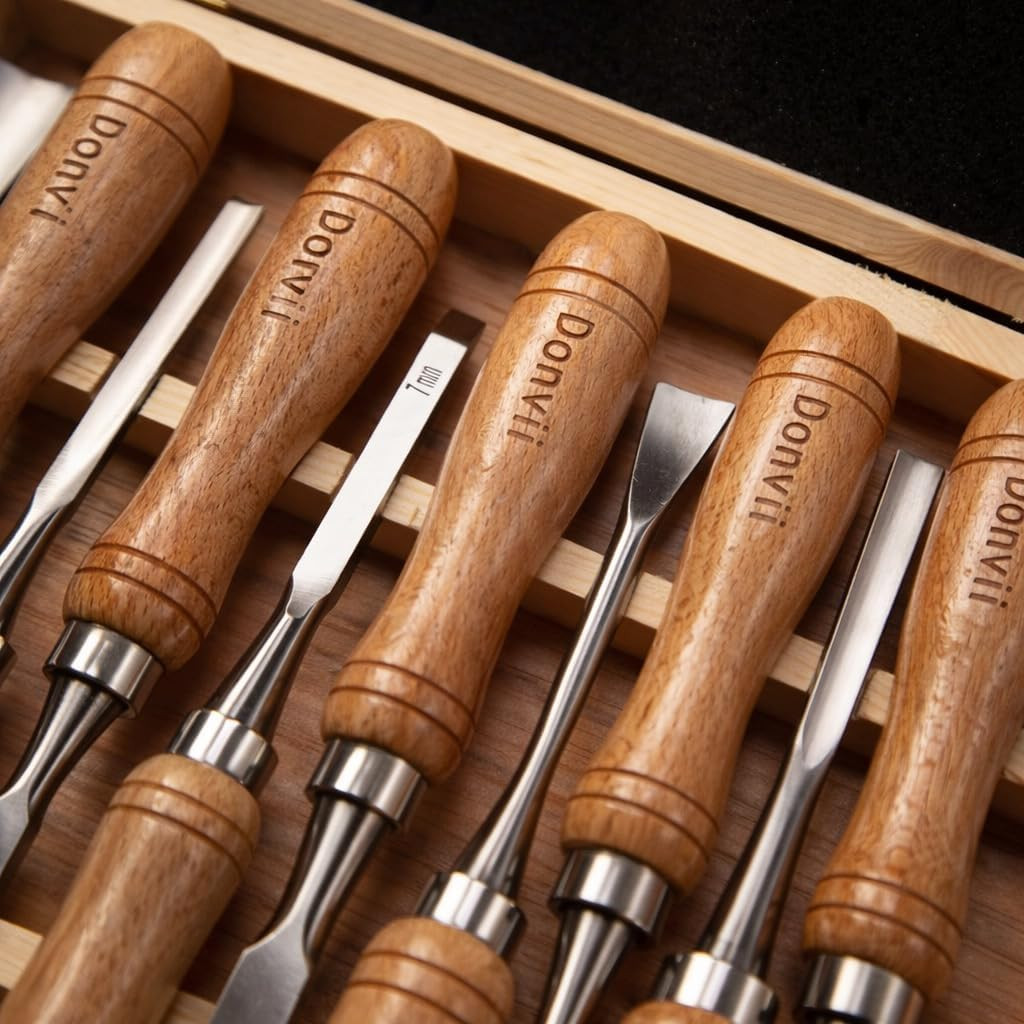 12-Pieces Wood Carving Tools Set – Professional Carving Chisel with Razor Sharp