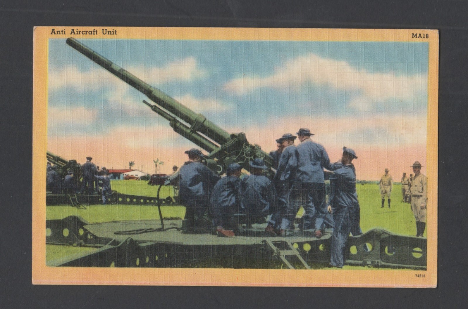 linen border postcard “Anti Aircraft Unit” unspecified military location
