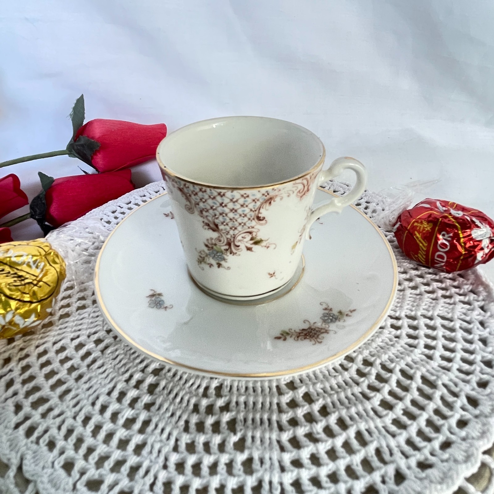 Antique Demitasse Espresso Cup & Saucer JHR (Hutschenreuther) Bavaria Lattice