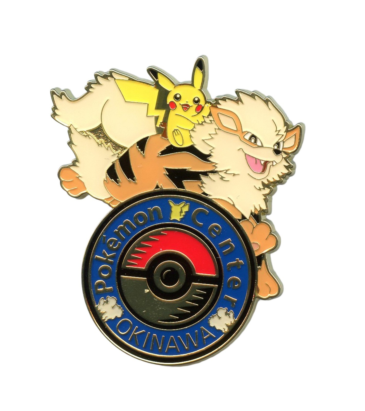 Pokemon Center OKINAWA Limited 2″ Logo Pin Pikachu & Arcanine Japan Original