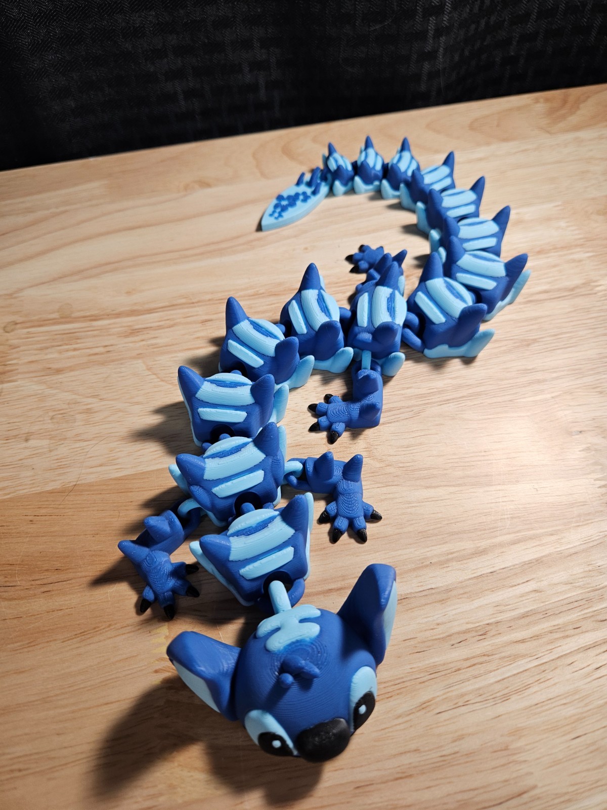Stitch Dragon, 3D Printed, Fully Articulating, approximately 18″ Long