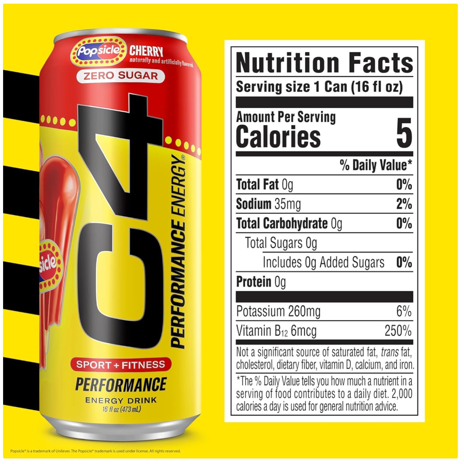 Zero Sugar Cherry Popsicle Energy Drink, 200mg Caffeine – 24