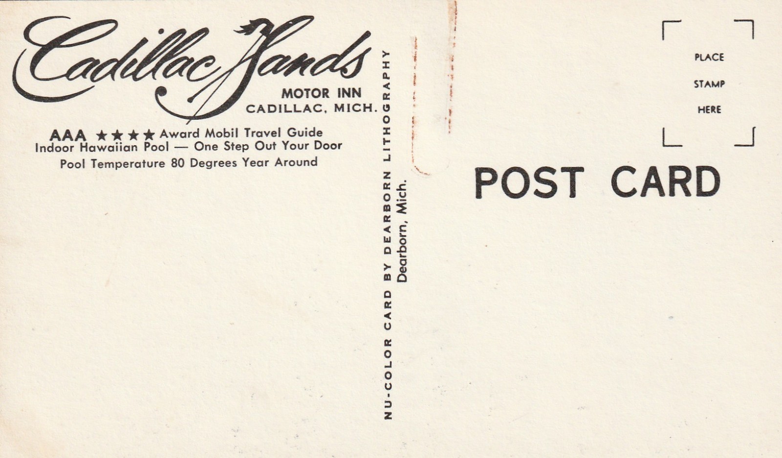 Indoor Pool Cadillac Sands Motor Inn Motel in Cadillac Michigan postcard A 5987