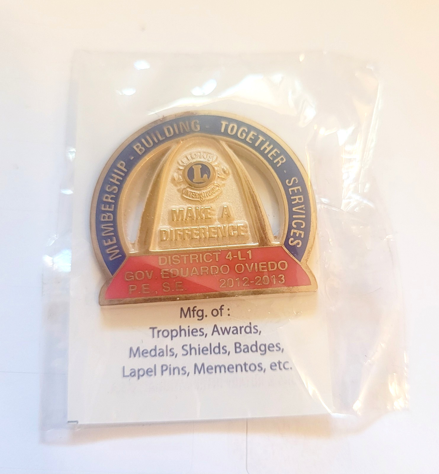 Lions Club Make A Difference 2012 Lapel Pin Collectible Fraternal Free Shipp