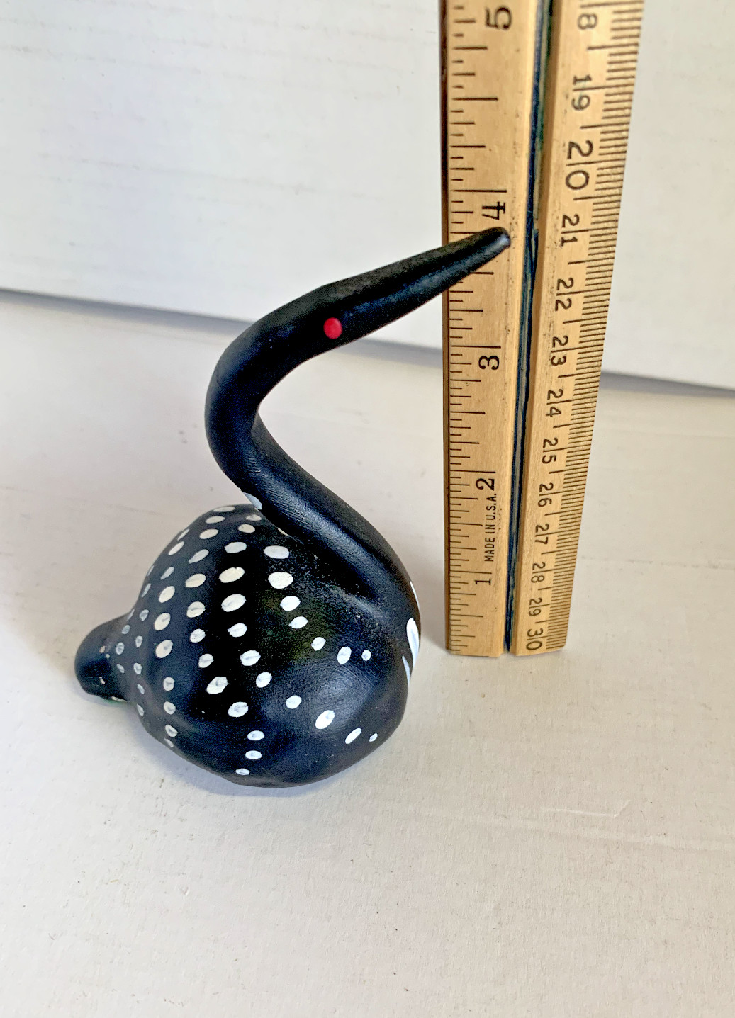 Black Swan Statue Decorative Resin with White Polka Dots