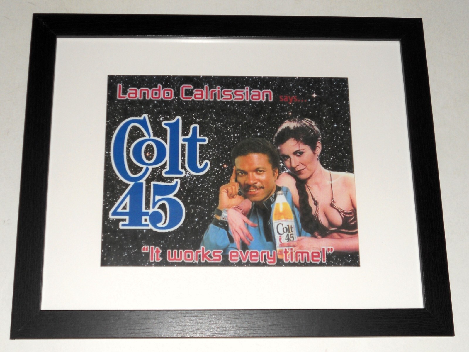 Framed Star Wars Lando Calrissian Colt 45 Beer Sign with Princess Leia 14″x17″