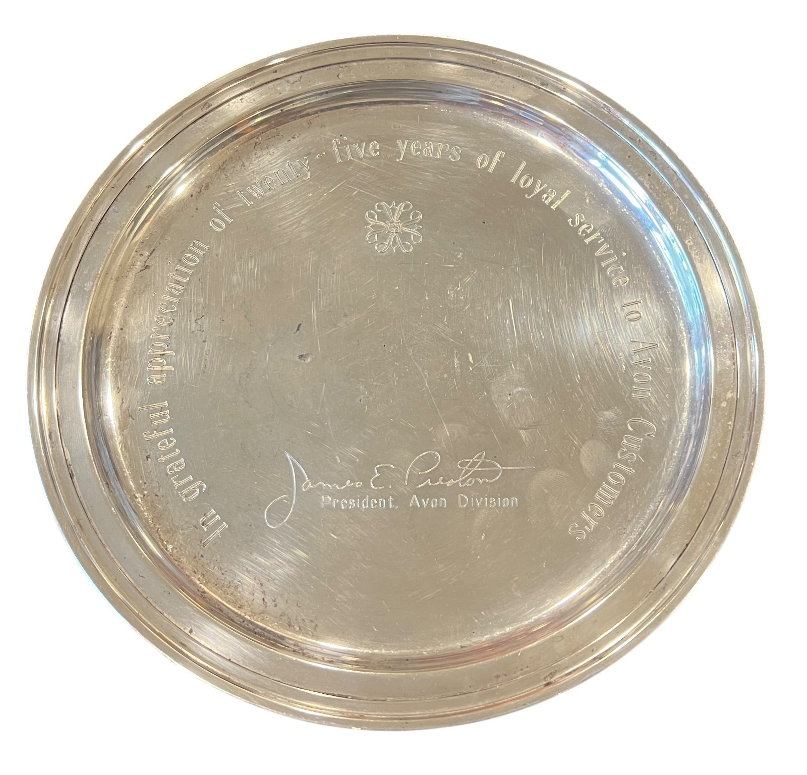 Tiffany & Co Vintage Avon 925 Sterling Silver Years of Service Plate 9.5 oz 268g